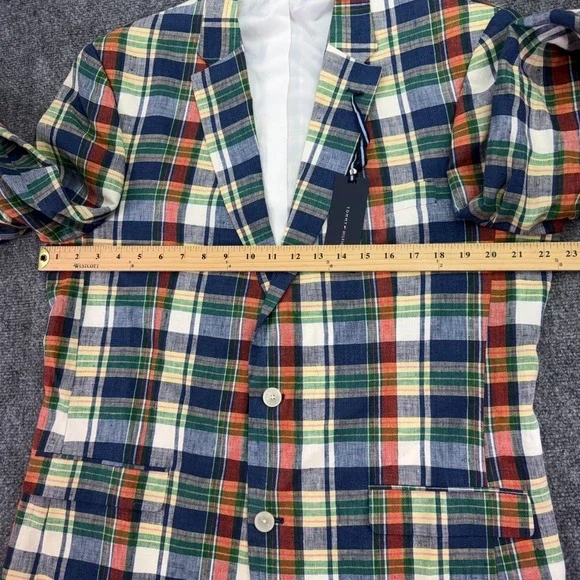 Tommy Hilfiger Blazer Mens 42L Colorful Plaid Ethan 100% Linen Jacket $295 MSRP